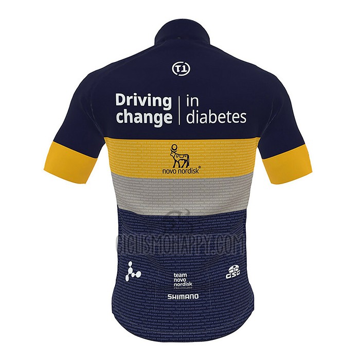 Novo Nordisk Cycling Jersey Bib Short 2022 Men Short Sleeve Deep Blue Yellow